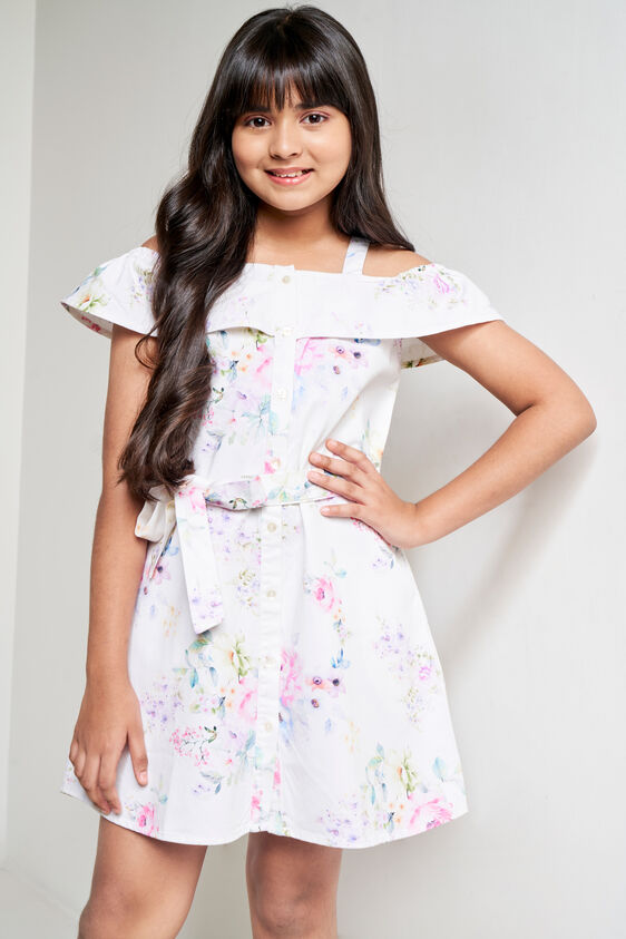 White Floral Straight Dress, White, image 2